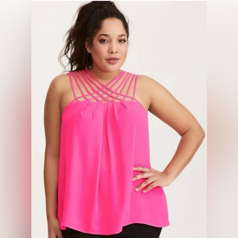 Torrid Hot Pink Crisscross Cage Pattern Flowy Tank Top